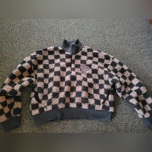 PINK Victoria's Secret Black and Cream Zip Up Sweater